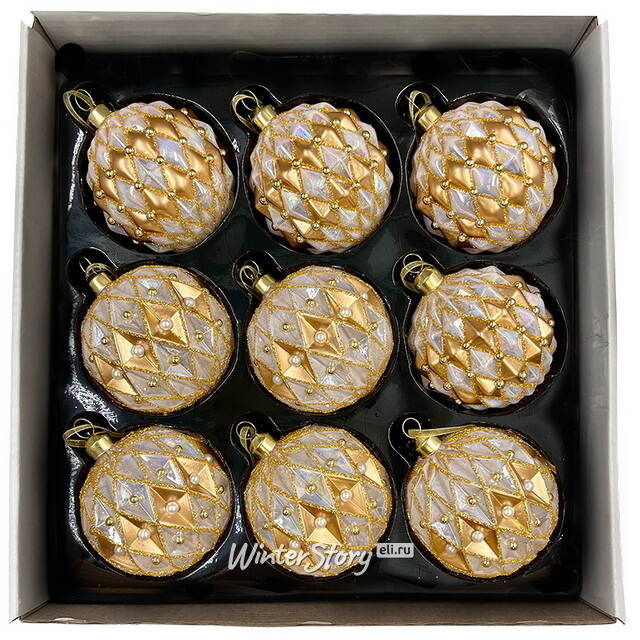 Набор стеклянных шаров Roncade - Cream Gold 8 см, 9 шт Christmas Deluxe