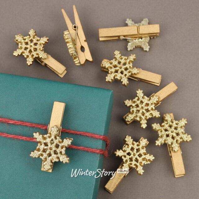 Новогодние прищепки Золотые Снежинки 5 см, 8 шт Breitner (Брайтнер)