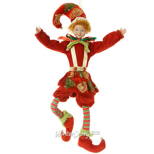 Елочное украшение Куколка Арлекин в разноцветном костюме 38 см, подвеска Царь Елка