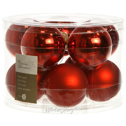 Набор стеклянных шаров 6 см красный mix, 10 шт Winter Deco