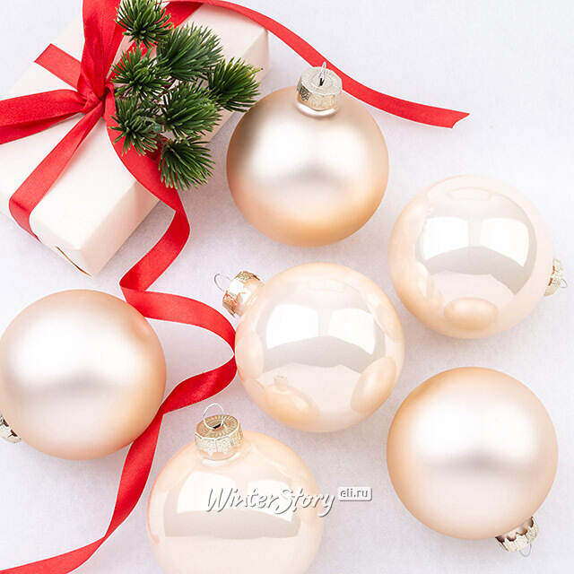 Набор стеклянных шаров 8 см перламутровый микс, 6 шт Winter Deco