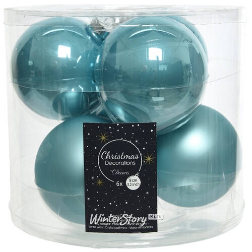 Набор стеклянных шаров 8 см арктический голубой mix, 6 шт Winter Deco