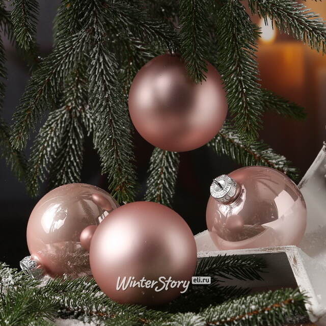Набор стеклянных шаров 8 см розовый бутон микс, 6 шт Winter Deco