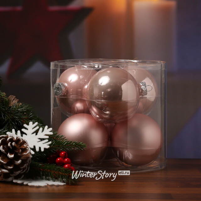 Набор стеклянных шаров 8 см розовый бутон микс, 6 шт Winter Deco