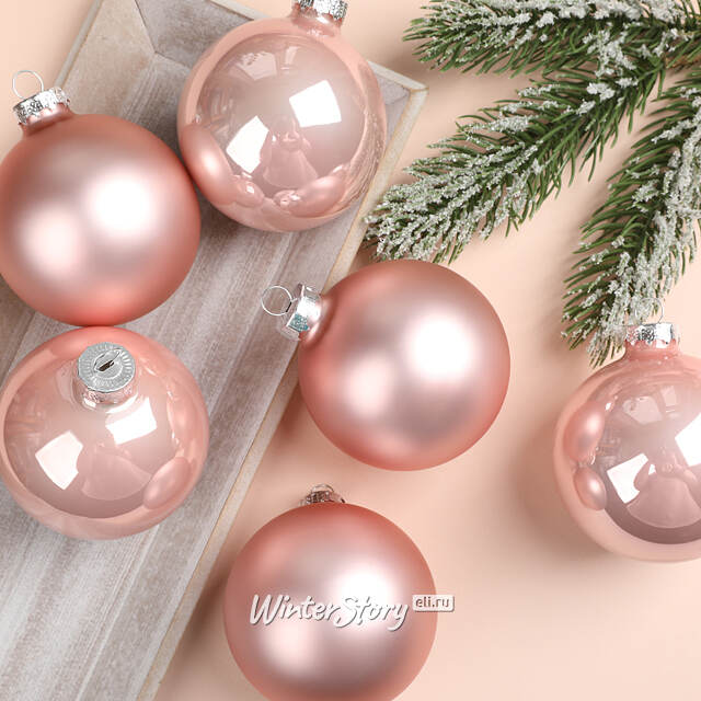 Набор стеклянных шаров 8 см розовый бутон микс, 6 шт Winter Deco
