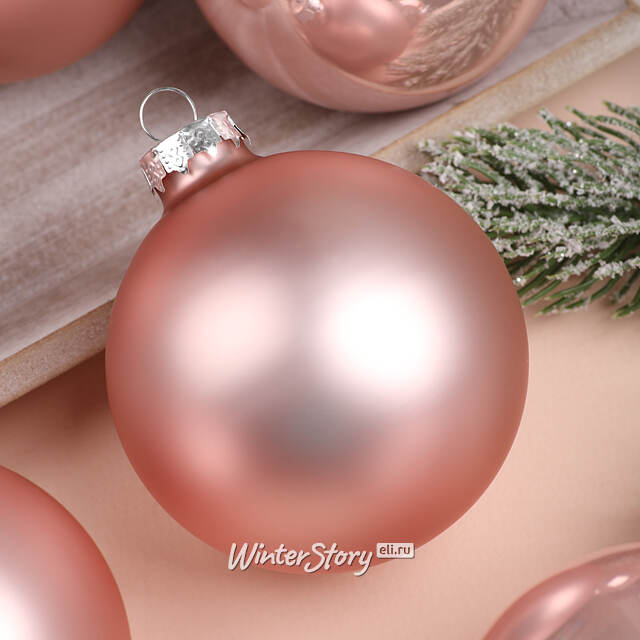 Набор стеклянных шаров 8 см розовый бутон микс, 6 шт Winter Deco