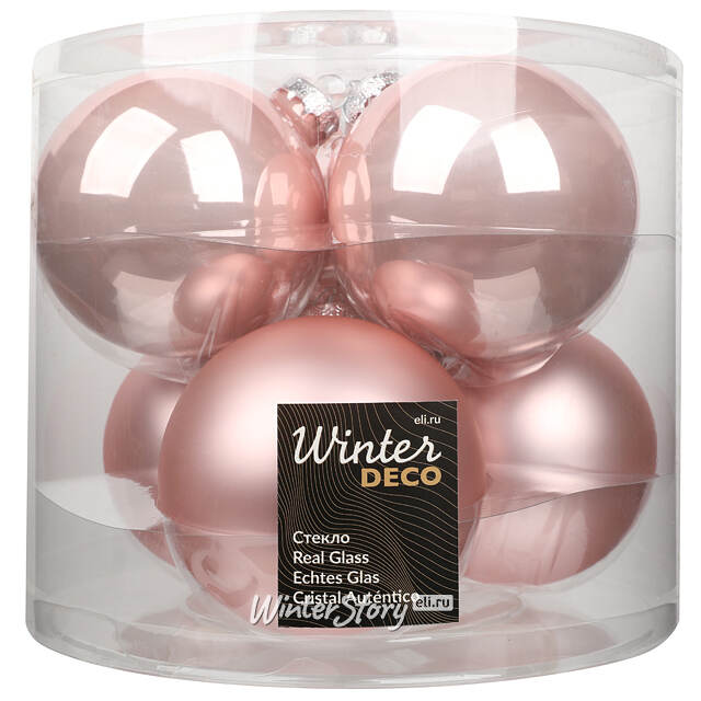 Набор стеклянных шаров 8 см розовый бутон микс, 6 шт Winter Deco