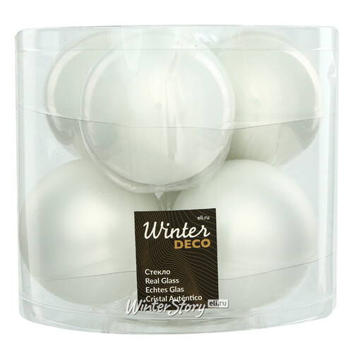 Набор стеклянных шаров 8 см белый mix, 6 шт Winter Deco