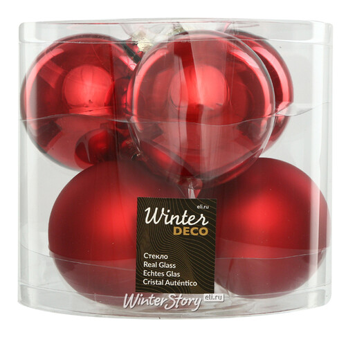 Набор стеклянных шаров 8 см красный mix, 6 шт Kaemingk/Winter Deco
