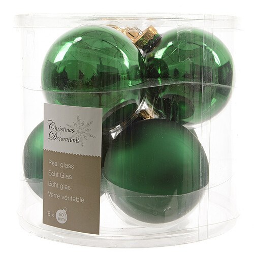 Набор стеклянных шаров 8 см, 6 шт, ярко-зеленый mix Kaemingk