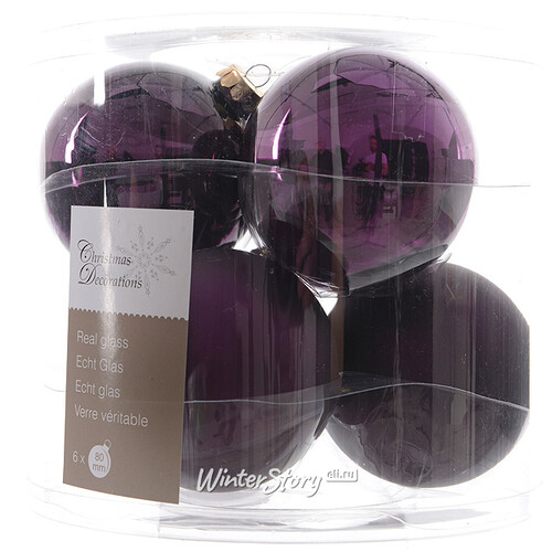 Набор стеклянных шаров 8 см фиолетовый бархат mix, 6 шт Kaemingk