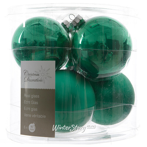Набор стеклянных шаров 8 см изумрудно-зеленый mix, 6 шт Winter Deco