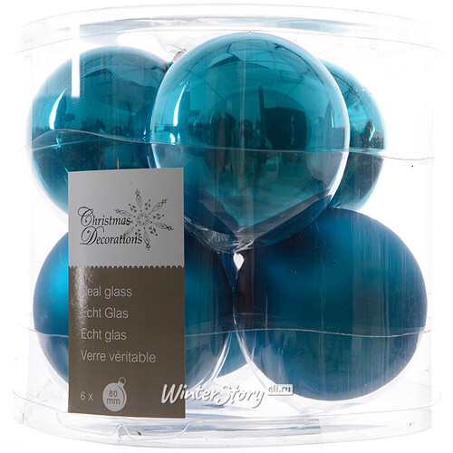 Набор стеклянных шаров 8 см лазурный mix, 6 шт Kaemingk