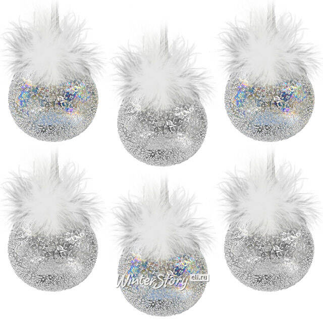 Набор стеклянных шаров Fluffy Feather 10 см, 6 шт Christmas Deluxe