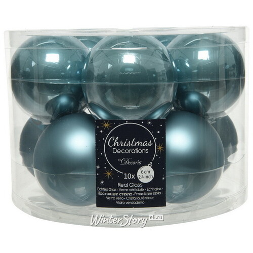 Набор стеклянных шаров 6 см голубой туман mix, 10 шт Kaemingk