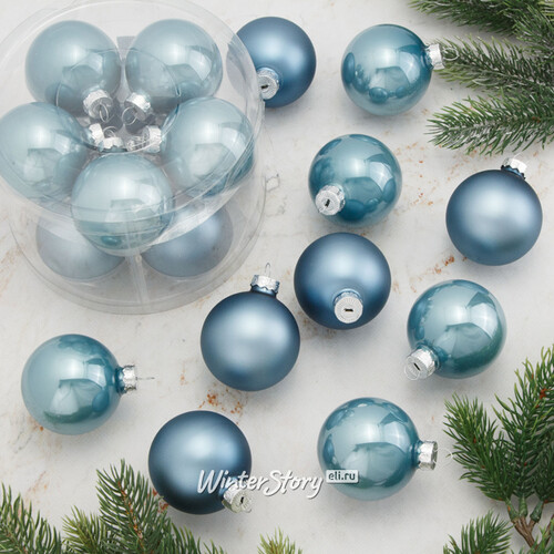 Набор стеклянных шаров 6 см голубой туман mix, 10 шт Kaemingk