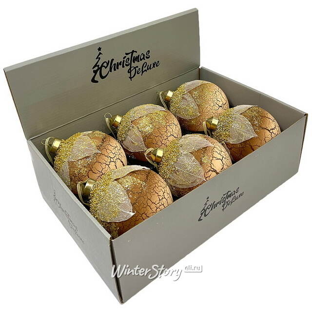 Набор стеклянных шаров Skansano - White Leaf 10 см капучино, 6 шт Christmas Deluxe