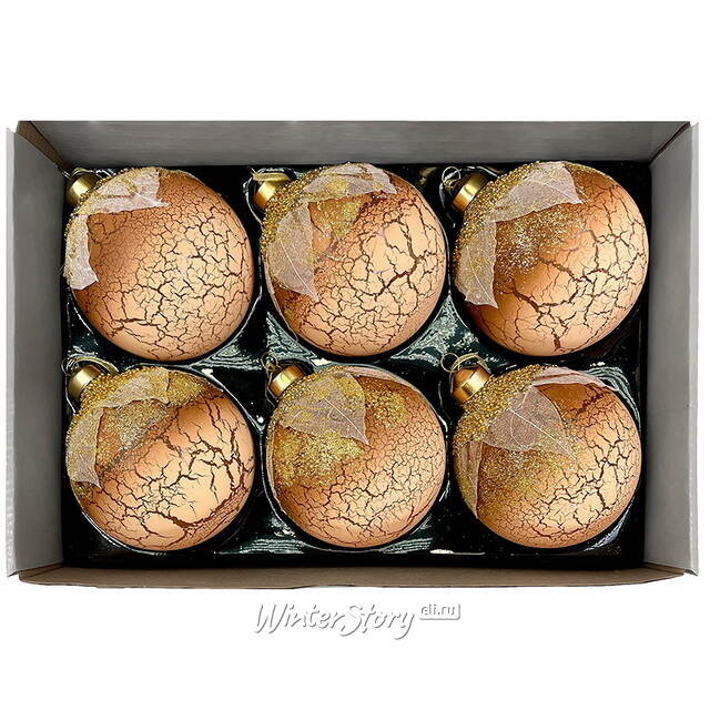 Набор стеклянных шаров Skansano - White Leaf 10 см капучино, 6 шт Christmas Deluxe