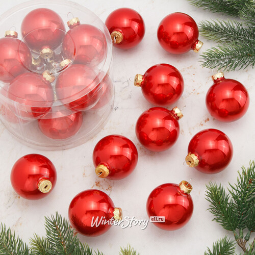 Набор стеклянных шаров 6 см рождественский красный глянцевый, 10 шт Winter Deco