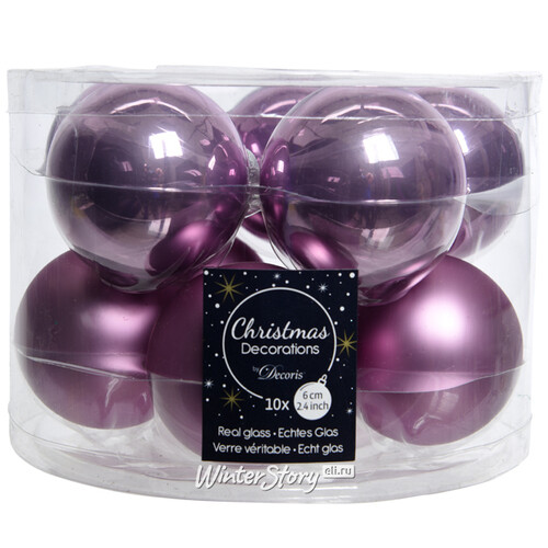 Набор стеклянных шаров 6 см светло-лиловый mix, 10 шт Winter Deco