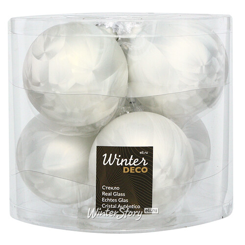 Набор стеклянных шаров 8 см морозный белый, 6 шт Winter Deco