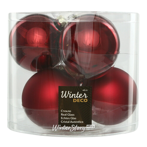 Набор стеклянных шаров 8 см бордовый mix, 6 шт Winter Deco