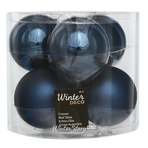 Набор стеклянных шаров 8 см синий бархат mix, 6 шт Kaemingk/Winter Deco
