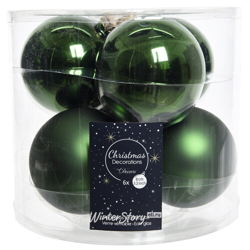 Набор стеклянных шаров 8 см зеленый бархат mix, 6 шт Kaemingk/Winter Deco