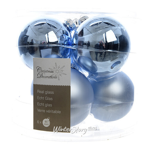 Набор стеклянных шаров 8 см голубой лёд mix, 6 шт Kaemingk