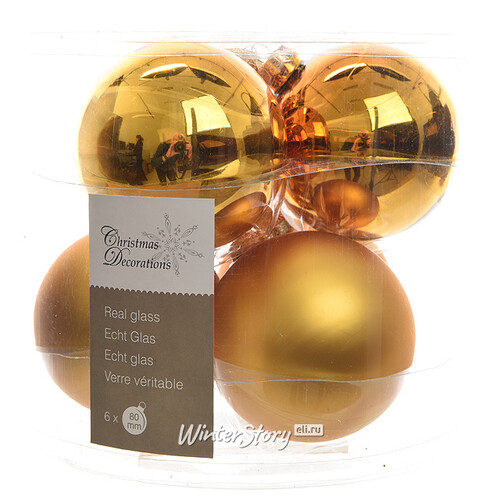 Набор стеклянных шаров 8 см насыщенно золотой mix, 6 шт Winter Deco