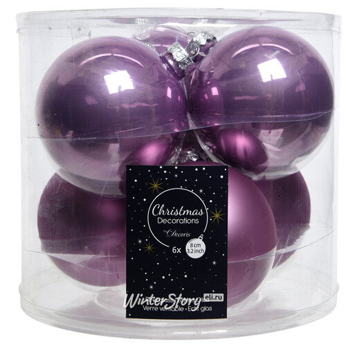 Набор стеклянных шаров 8 см светло-лиловый mix, 6 шт Winter Deco