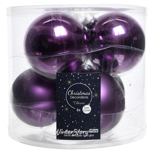 Набор стеклянных шаров 8 см пурпурный шелк mix, 6 шт Winter Deco