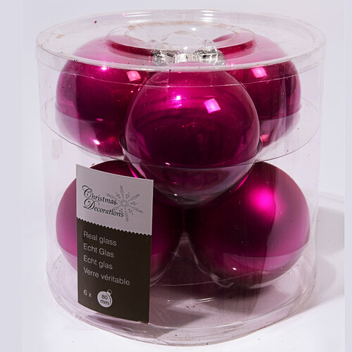 Набор стеклянных шаров 8 см, 6 шт, пурпурный mix Kaemingk