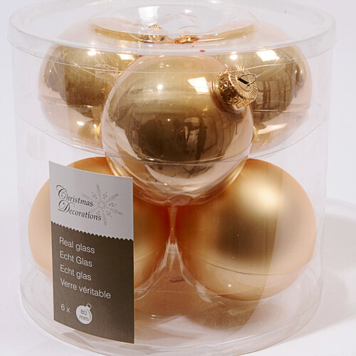 Набор стеклянных шаров 8 см, 6 шт, шелковое золото mix Kaemingk