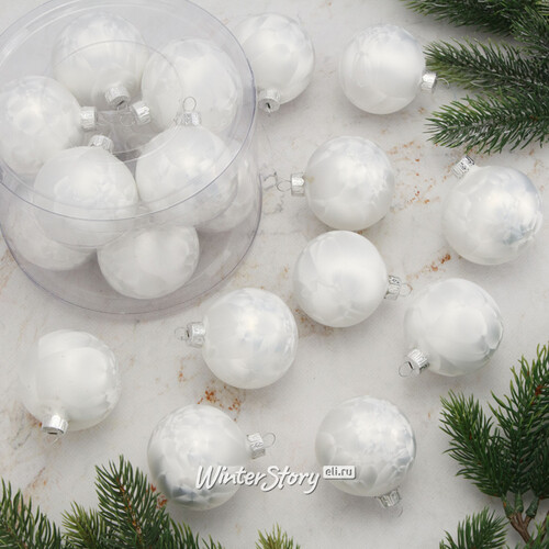 Набор стеклянных шаров 6 см морозный белый, 10 шт Winter Deco