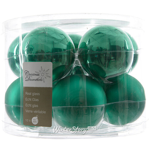Набор стеклянных шаров 6 см изумрудно-зеленый mix, 10 шт Winter Deco