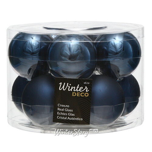Набор стеклянных шаров 6 см синий бархат mix, 10 шт Winter Deco
