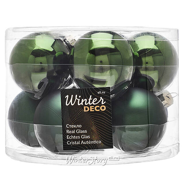 Набор стеклянных шаров 6 см зеленый бархат mix, 10 шт Winter Deco