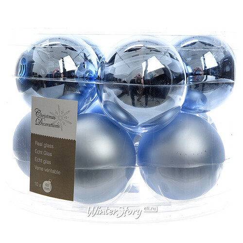 Набор стеклянных шаров 6 см голубой лёд mix, 10 шт Winter Deco
