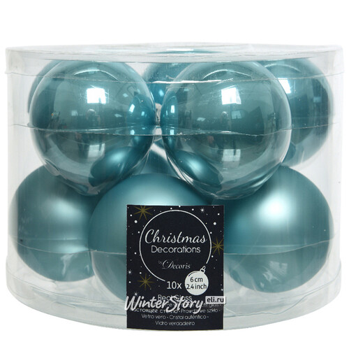 Набор стеклянных шаров 6 см арктический голубой mix, 10 шт Winter Deco
