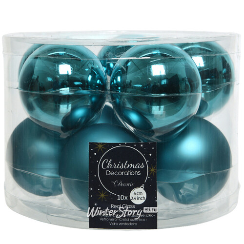Набор стеклянных шаров 6 см бирюзовый mix, 10 шт Winter Deco