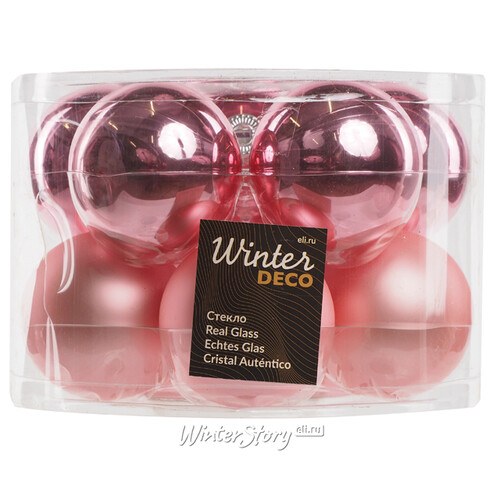 Набор стеклянных шаров 6 см розовое конфетти mix, 10 шт Winter Deco