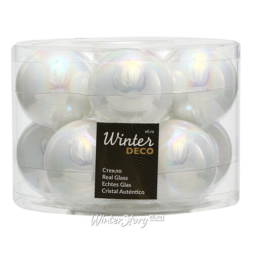 Набор стеклянных шаров 6 см белый перламутр, 10 шт Winter Deco