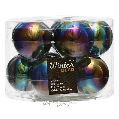 Набор стеклянных шаров 6 см черный перламутр, 10 шт Winter Deco