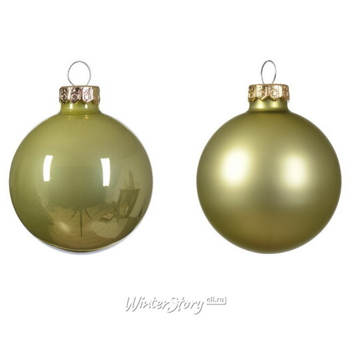 Набор стеклянных шаров 6 см нежно-оливковый mix, 10 шт Winter Deco