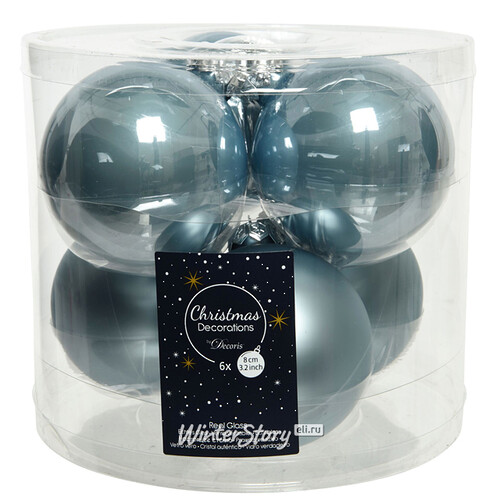Набор стеклянных шаров 8 см misty blue mix, 6 шт Kaemingk