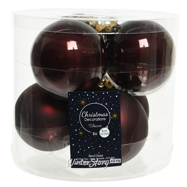 Набор стеклянных шаров 8 см каштановый mix, 6 шт Kaemingk