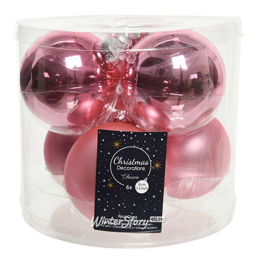 Набор стеклянных шаров 8 см розовое конфетти mix, 6 шт Kaemingk/Winter Deco