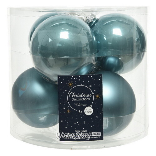 Набор стеклянных шаров 8 см голубой туман mix, 6 шт Kaemingk