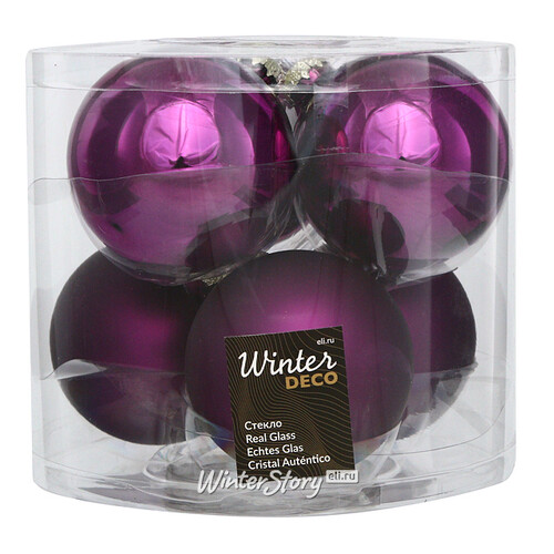 Набор стеклянных шаров 8 см royal purple mix, 6 шт Winter Deco